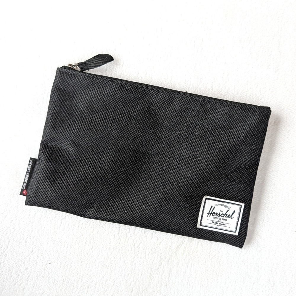 Herschel Supply Co Virgin Atlantic Black Canvas Zipper Pouch Travel Amenity Bag